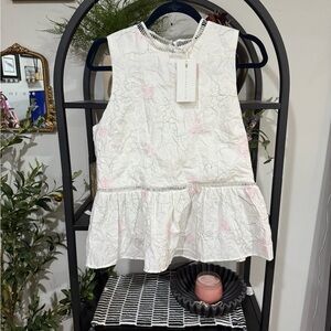 Endless Rose Floral Embroidered Tank Top - Cream and Pink size large